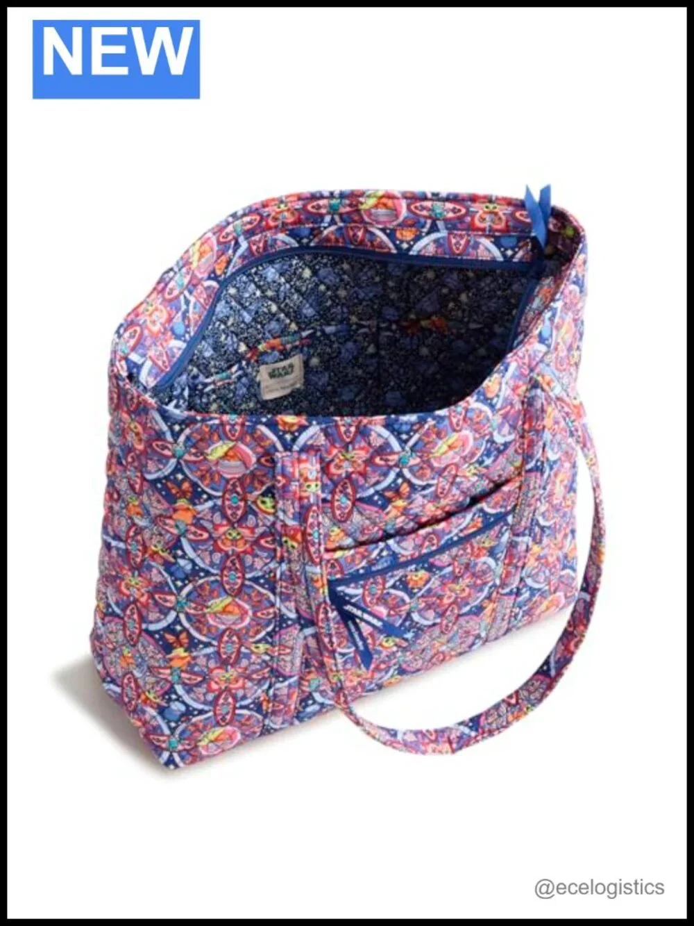 Quilted Cotton Tote Bag with Secure Zip Closure and Multiple Pockets